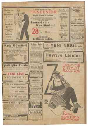  Com/furTyef' 30 Eylui 1933 » HATIRLATIRIZ K i : « Erkekler için: Ingiliz Muşambaları EKSELSİOR Büyük Elbise Fabrikası \V Spğ