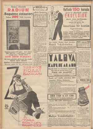  8 Comhuriyet 12 Haziran 1934 Elektro Otomatik " Banyoları açılmıştır. Soğutma dolapları Yalnız 2 0 0 Türk lirasma RADİUM...