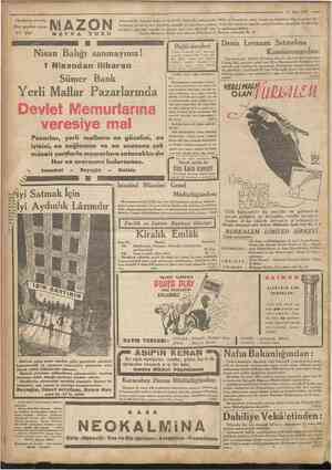  1 Herkesin evinde Her şeyden evvel br şişe MEYVA AZON T U Z U Camhuriyet '• 31 Mart 1935 bulunmalıdır. Içilmesi kolay ve...
