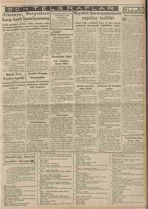  Camhttrîyet '• S O N Almanya, Sovyetlere karşı harb hazırlıyormuş İngiliz gazeteleri «Alman devlet adamları akıllı davranmak