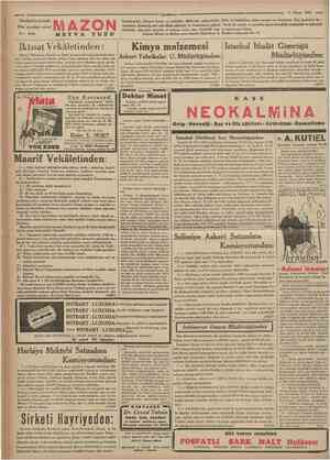  Herkesin evinde Her şeyden evveJ br şişe MAZON MEYVA T U Z U Cumhuriyet i 5 Mavıa 1935 bulunmalıdır. lçilmesi kolay ve...