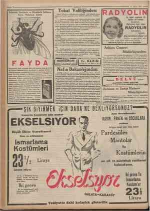  16. Cmnhurtyet 14 Mayıs 1935 I Evlerinizi Sineklerîn ve Böceklerin İstilâsına Karşı Muhafaza Ediniz Tokat Valüiğinden: Tokad