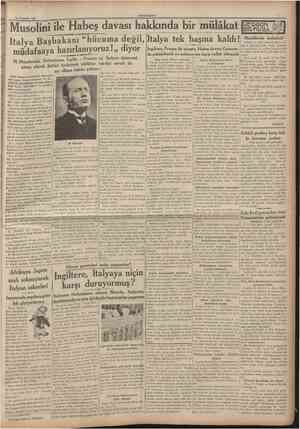  24 Temmüı 1935 CUMHURİYET Musolini ile Habeş davası hakkında bir mülâkat italya Başbakanı "hücuma değil, italya tek başına