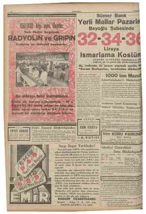  12 CÜMHURİYET 26 Temmuz 1935 150, DYO şı aynı Yerli Mallar Pazarları Beyoğlu Şubesinde Sümer Bank rgisînde veG İPİ Pavîyonu