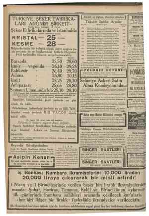  10 CUMHURÎYFk 26 Temmuz 1935 TURKİYE ŞEKER FABRIKALARI ANONİM ŞÎRKETTŞeker Fabrikalarında ve Istanbulda Alpullu, Uşak,...