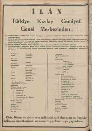  I Eylul 193? L Türkiye Kızılay Cemiyeti Genel Merkezinden: 1 2 761935 tarıhli ve 2767 sayılı kanunla monopolu cemiyetimize