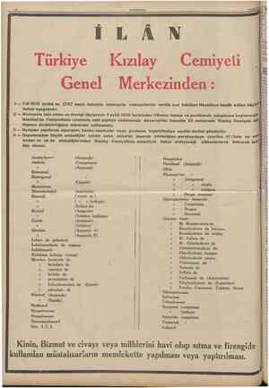  CUMHURİYE! S Eylul 1935 f Türkiye Kızılay Cemiyeti Genel Merkezinden: 1 761935 tarihli ve 2767 sayılı kanunla monopolu...