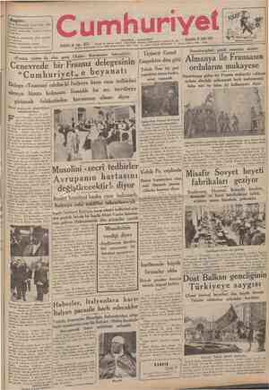  Bugiîn: İkinci sahifemizde: Siyasî icmal Hitler partisinin kongresi Üçüncü sahifemizde: Anadolu notlan Reşad Nuri Dördüncü