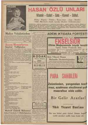  10 CUMHURÎYET ÎTBMncîteşrÎB 1935 HASAN ÖZLU UNLARI Vitamin Kalori Gıda Kuvvet Sıhhat. Pirinç Buğday Patates Beyaz mısır Arpa