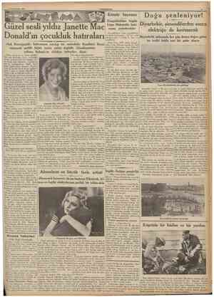  8 İkinciteşrin 1935 CÜMHUBİYET Kömür bayramı Güzel sesli yıldız Janette Mac Donald'm çocukluk hatıraları «Aşk Resmigeçidi»