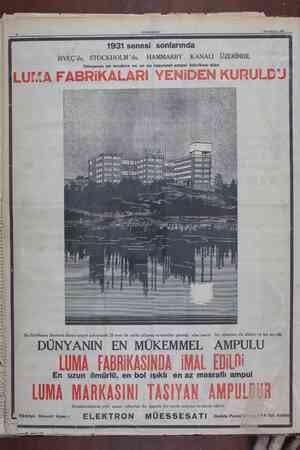  CUMMURİYET i Hüneikinın 18 1931 senesi sonlarında İSVEÇ'de, STOCKHOLM'da, HAMMARBY KANALI ÜZERİNDE Dünyanın en modern ve ve