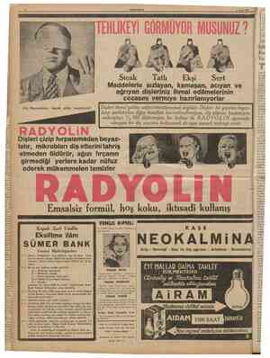  12 CUMHURİYET 2 Nisan 1936 TEHUKEYIGORMUYOR Maddelerle sızlayan, kamaşan, acıyan ve ağrıyan dişleriniz îhmal edilmelerinin