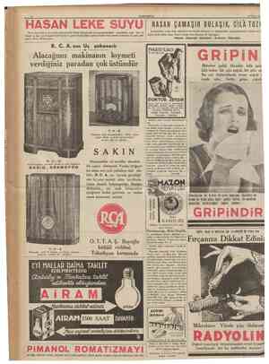  HASAN LEKE SUYU R. C. A. nın Üç şaheseri: • . 12 CÜMHURtYET 10 Nisan 1936 HASAN ÇAMAŞIR BULAŞIK, CILATOZU Çamaşırları sıcak