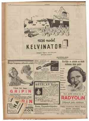  CUMHTJRÎYET 17 Nisan 1936 I 1936 model KELVINATOR SOĞJJK HA'VA DOLAPLARI çelmeye başladı gAHİBİNİN SESİ Peyoğlu^Jstanbul Boşu