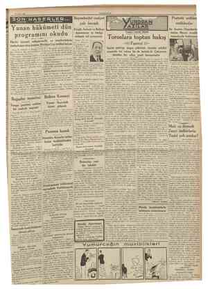  27 Nisan 1936 CUMHURIYET SO.N HABERLER.. TELEFON TELCRAF V'c TCLSiZLE Yunan hükumeti dün programını okudu Atina 26 (Hususî)