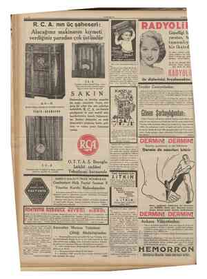  10 CUMHURİYET 28 Nisan 1936 R. C. A. nın üç şaheseri: Alacağınız makinanın kıymeti verdiğiniz paradan çok üstündür • RADYO