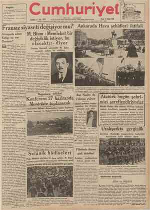  CUMHURİYET 17 Mayıs 1936 [ Şehlr ve Memleket Haberleri ) VIYANA DONU Tarihî tefrika: 35 M. TURHAN TAN Siyasî icmal Uzak...