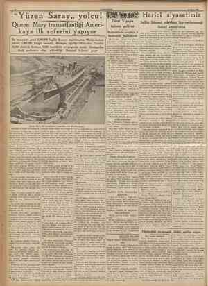  CTJMHURİYET 27 Mayıs 1936 "Yüzen Saray,, yolcu! Queen Mary transatlantiği Amerikaya ilk seferini yapıyor Bu muazzam gemi...