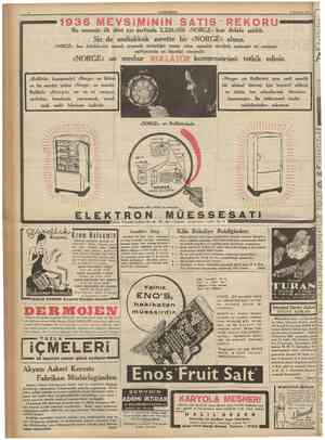  10 CUMHURtYET 8 Haziran 1936 1936 Bu senenin ilk dort ayı zarfmda 2,228,000 ((NORGE» buz dolabı satıldı. MEVSİMİNİN SATIŞ...