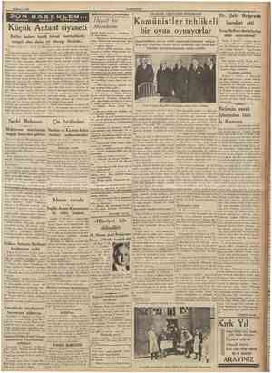  12 Haziran 1936 CUMHURÎYET 5ON TEIEFON HABERLER... TELCRAF Hâdiseler arasında FRANSIZ GREVÎNİN SEBEBLERÎ v« TELSİZLE Küçük