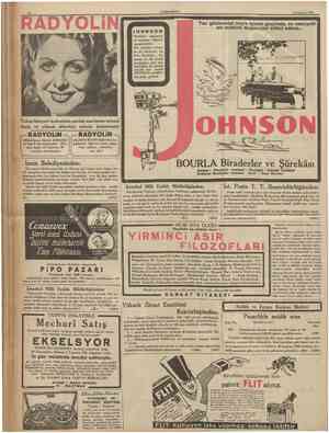 RADYOLİN 12 CUMHCRİYET 26 Haziran 1936 Yaz JOHNSON Motörleri sağlamlık ve metanet itibarile emsalsizdirler. Her sandalın...