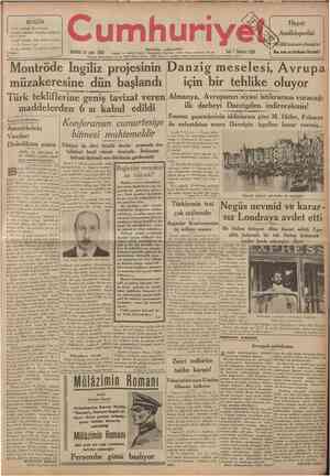  CUMHURİYET 1 Temmuz 1936 ( Şehlr ve Memleket Haberleri " ) VIYANA DONUŞU Tarihî tefrika: 85 M. TURHAN TAN Siyasî icmal Zecrî