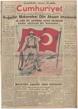  wt *£B£ Atatürke ithaf Camhariyet, bugün Boğazlar bayravm münatebetilm çtkardtğt kale nüshanm Çanakkaleyi lemeği millî bir