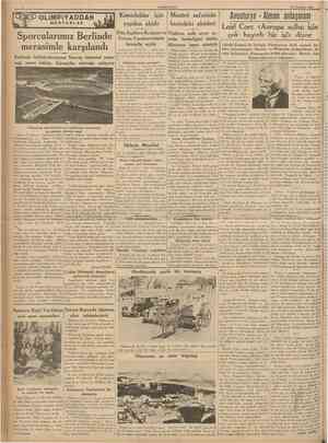  CUMHURİYET 27 Temmuı 1936 OLiMPiYADDAN MEKTUBLAR Kanadalılar için yapılan abide Montrö zaferinin haricdeki akisleri Avusturya