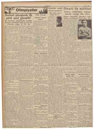  CUMHURtYET 6 Ağustos 1936 Olimpiyatlar Serbest güreşlerde ilk günü nasıl güreştik? İlk müsabakalar, giireşçilerimizin...
