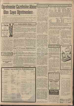  21 Birinciteşrin 1936 CUMHURIYET Öğretmenler Gazetesine Abone Olan Sayın Ogretmenlere: 1 Geçen senedenberi muntazaman çıkan