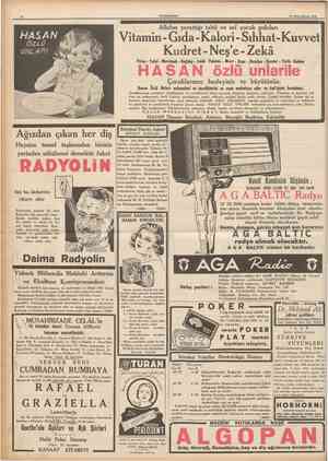  10 CUMHURIYET 20 Birincikânun 1936 Vitamin Gıda Kalori Sıhhat Kuvvet Kudret Neş'e Zekâ Pirinc Yulaf Mercimek Buğday İrmik...