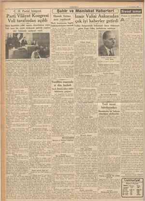  CUMHURİYET 21 Birincikânun 1936 C. H. Partisi kongresi Nark komisyonu bugün Idare heyetinin yıllık raporu okunduktan sonra