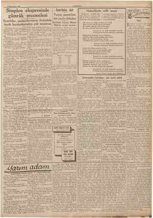  26 Birincikâmın 1936 CUMHURİYEV Simplon ekspresinde gümrük muamelesi Ecnebiler, memurlarımızm fevkalâde nazik hareketlerinden
