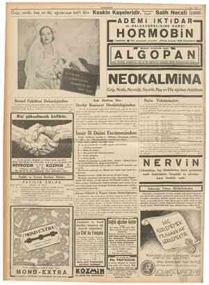  CCMHURÎTET 3 Şubat 1937 Grip, nezle, baş ve diş ağrılannın kat'î ilâcı Keskin Kaşeleridir. t Salih Necati E z n s ca e i . C