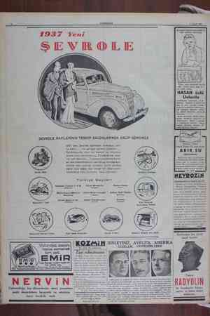   1937 Yeni ŞEVROLE M N ŞEVROLE BAYİLERİNİN TEŞHİR SALONLARINDA GELİP GÖRÜNÜZ 1937 yeni Şevrole Otomobili fevkalâde zarit ve