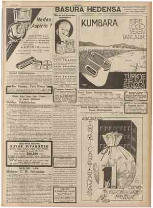  19 Mart 1937 BASURA HEDEN8A Neden r Aspirin ? Çünkü ASPİRİN senelerdenberi her türlü soğukal* gmlıklarına ve ağrılara karşı