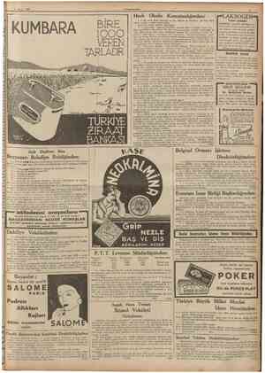  10 CUMHURİYET 5 Nisan 1937 SUYUN KİRECiNİ ACIUĞINI ALAN Banyo ve saç yıkamada, yemek, çay ve meşrubatta, çamaşırda, kalorifer