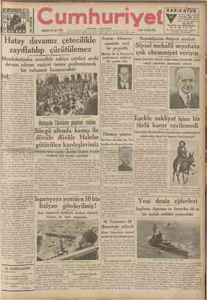  CUMHTTRIYET 9 Nisan 1937 ( Şehir ve Memleket Haberleri j Siyasî icmal Tarihi tefrika : 83 Yazan : M. Turhan Tan (Tercüme ve