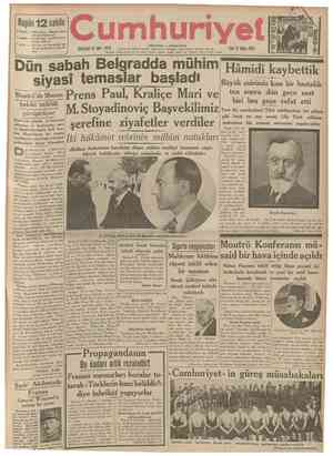 CUMHURİYET 13 Nisan 1937 [ Şehir ve Memleket Haberleri j Siyasî icmal Tarlhî tefrika : 87 Yazan : M. Turhan Tan (Tercüme ve