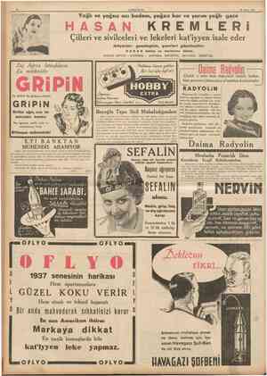  12 CUMHURİYET 26 Mayıs 1937 HASAN Diş Ağrısı Istırablann En müthişidir. Yağlı ve yağsız acı badem, yağsız lcar ve yarım yağlı