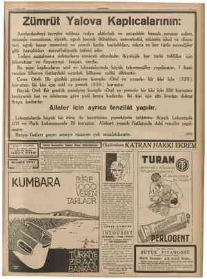  31 Mayıs 1937 CUMHURÎYET Zümrüt Yalova Kaplıcalarımn: Asırlardanberi tecrübe edilmîş radyo aktiviteli ve müsekkin hassalı...