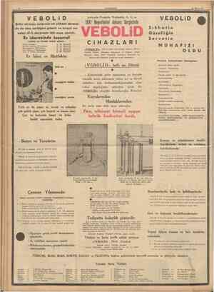  CUMHURİYET 31 Mayıs 1937 V E BO L iD Şehir ve kuyu sularının en yüksek derecede de olsa sertliğini giderir ve kireçli acı...