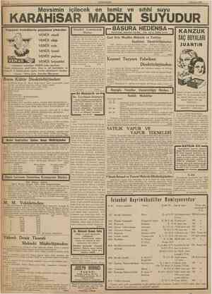  CUMHUKIYET 1 Temmuz 1937 KARAHİSAR MADEN SUYUDUR fepyeni formüllerle piyasaya çıkarılan VENÜS rimeli VENÜS allıgı VENÜS ruju