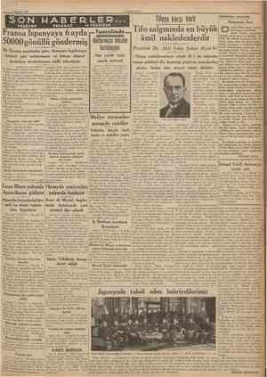  2 Temmuz 1937 CUMHURİYET ^ SON f Tifo salgınında en büyük Fransa Ispanyaya 6 ayda ârnil nakledenlerdir Hatlarımıza dehalet