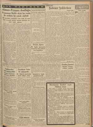  16 Temmuz 1937 CUMHURİYET EDEBİYAT Alman Fransız dostluğu Fransanın Berlin elçisi bu vesile ile mühim bırnutuk söyledi «Iki