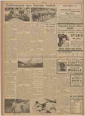  CUMHURÎYET 1 Ağustos 1937 Galatasarayın spor bayramı başladı EJtAÜVRUSİ v^ 5si mtvsim sonu sdsşs büyük Istanbul P. T. T....