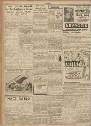  CUMHURİYET 2 Ağustos 1937 Şimali Çinde büyük harbler başlamak üzere Hopei'nin yakınmda 130,000 Çin askeri toplandı IBastarafi