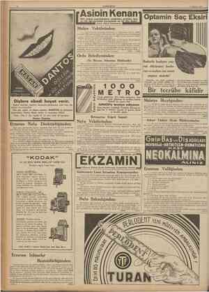  10 CUMHURfYET 2 Ağustos 1937 Asioin Kenan Sizi soğuk aıgınlığından, nezleden, gripten, baş ve diş ağrılarından koruyacak en
