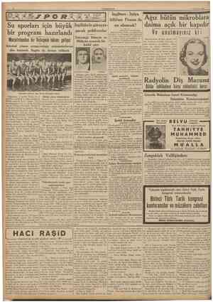  CUMHURİYET 7 Ağustos 1937 Su sporları için büyük bir program hazırlandı Macaristandanllr Vaterpolo takımı geliyor Istanbul