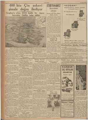  r 400 bin Çin askeri şimale doğru ilerliyor CUMHURİYET 26 Afustos 1937 «KODAK11 Beynelmilel atletizm Pariste yüz metre dünya
